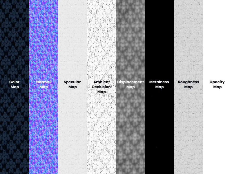Example of 8 Types of Texture Maps on a Knit Fabric